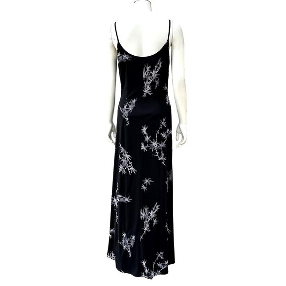 Adrianna Papell Evening Sz 8 Black Silver Floral Applique Maxi Gown Luxury Chic - Picture 4 of 10